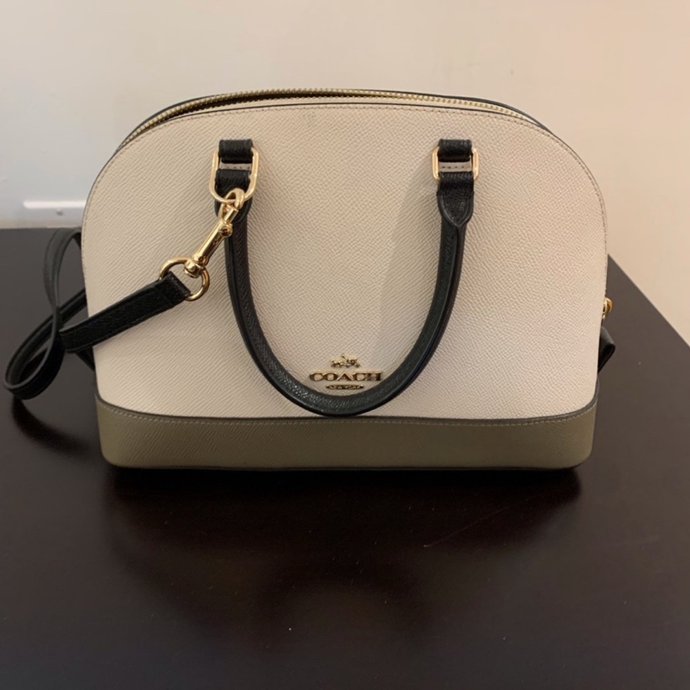 Coach Cream and Black Leather Satchel with Structured Handles